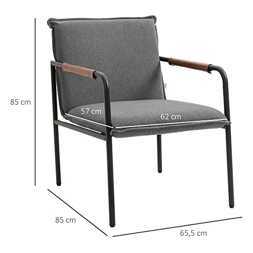 HOMCOM Fauteuil de Salon Assise revêtement synthétique avec accoudoir Structure en Acier Charge Max. 150 Kg 65,5l x 85P x 85H cm Gris