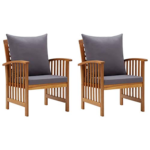 Tidyard Chaises de Jardin avec Coussins Fauteuil d'extérieur pour Patio ou Terrasse Bois d'acacia Massif 2 pcs