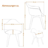 Colourliving Lot de 2 chaises de Cuisine en Plastique Style rétro avec accoudoirs et Pieds en Bois Massif Blanc