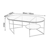 Ovale Table Basse Creative Side Table End Sofa Table avec Verre Trempé Et Pieds En Métal Meubles Salon Noir (Size : 80×40×45cm)