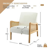 Chaise d'appoint moderne du milieu du siècle chaises rembourrées en velours avec tricot en bambou fauteuil confortable en tissu de lin avec accoudoirs en rotin pour salon,Blanc