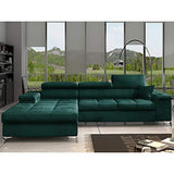 Selsey MIKKARA - Canapé d’Angle Convertible - 280 cm - Vert Bouteille - en Velours - côté Gauche - Style Moderne