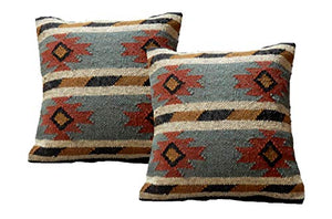 iinfinize Lot de 2 housses de coussin en laine de jute rustique Kilim décoratif pour canapé ou chaise avec fermeture éclair
