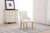 Neo® Lot de 4 chaises de salle à manger en tissu de lin avec dossier incliné et pieds en bois de chêne 44cm x 56cm x 93.5cm ecru