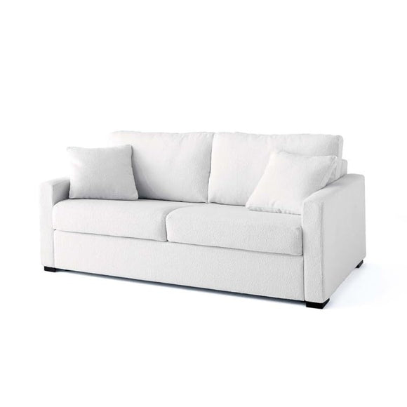 Moment Home Canapé 3 Places Convertible, Grand Confort, Déhoussable, Made in France, Bouclette Blanc écru, Couchage 140 Express Quotidien, Adam