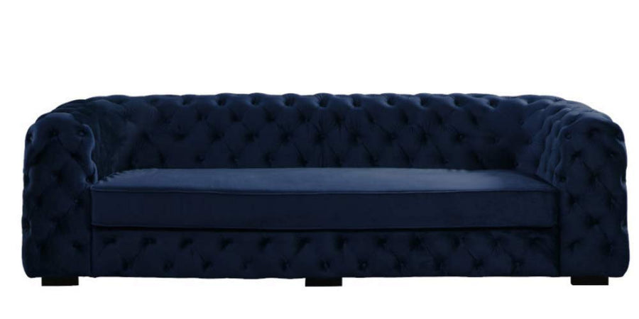 Canapé 3 places chesterfield STANLEY - Velours (Bleu Nuit)