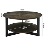 PADMA HOUSE Table basse ronde en bois massif, de salon, canapé, structure métal, à 2 étages, (vintage noir), ⌀85*45,5 cm, (1336)