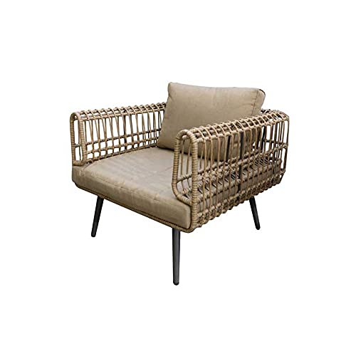 Tousmesmeubles Fauteuil à accoudoirs en Rotin/Acier - MAKIAN - L 83 x l 84 x H 67 - Neuf Tousmesmeubles Fauteuil à accoudoirs en Rotin/Acier - MAKIAN - L 83 x l 84 x H 67 - Neuf