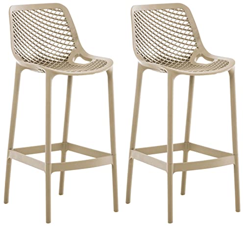 CLP Lot De 2 Tabourets de Bar Air en Plastique I Chaise Haute Intérieur Extérieur avec Dossier Et Repos-Pieds, Couleur:Boue CLP Lot De 2 Tabourets de Bar Air en Plastique I Chaise Haute Intérieur Extérieur avec Dossier Et Repos-Pieds, Couleur:Boue