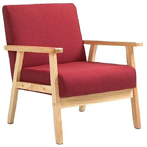 Mingone Fauteuil de Salon en Bois Chaise Longue Relax Chaise D Mingone Fauteuil de Salon en Bois Chaise Longue Relax Chaise D'appoint avec Accoudoirs Chaise de Canapé de Loisirs en Lin pour Salon Chambre Vérandas, Rose