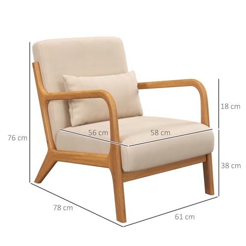 HOMCOM Fauteuil de Salon avec Cadre en Bois Massif Fauteuil Lounge - Assise Profonde - accoudoirs - Aspect Velours Beige