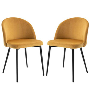 HOMCOM Chaises de Salle à Manger Design scandinave - Lot de 2 chaises - Pieds effilés métal Noir - Assise Dossier Ergonomique Velours Moutarde
