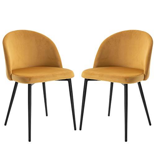 HOMCOM Chaises de Salle à Manger Design scandinave - Lot de 2 chaises - Pieds effilés métal Noir - Assise Dossier Ergonomique Velours Moutarde