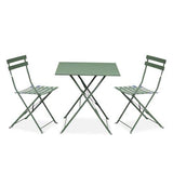 Salon de Jardin bistrot Pliable - Emilia carré Vert de Gris - Table 70x70cm avec Deux chaises Pliantes, Acier thermolaqué