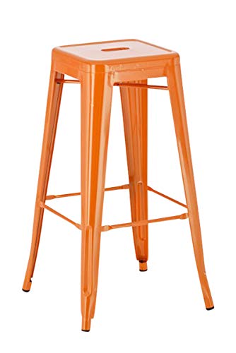 CLP Tabouret de Bar Joshua - Tabouret de Bar Industriel Empilable et Robuste - Repose-Pied Structure à 4 Pieds - Hauteur Siège 77 cm - Couleurs, Couleur:Orange