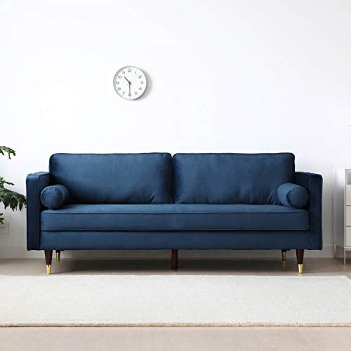 CONCEPT USINE - Canapé Nalha Bleu en Velours 3 Places - Revêtement en Velours 100% Polyester - avec Accoudoirs - 2 Longs Coussins Ronds Déhoussables - Largeur 199 cm - Résistant, Design Élégant CONCEPT USINE - Canapé Nalha Bleu en Velours 3 Places - Revêtement en Velours 100% Polyester - avec Accoudoirs - 2 Longs Coussins Ronds Déhoussables - Largeur 199 cm - Résistant, Design Élégant
