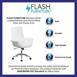 Flash Furniture Chaise Exec Blanc Fauteuil pivotant en Cuir à Dossier Moyen avec accoudoirs évasés, Métal, 83,82 x 83,82 x 80,01 cm