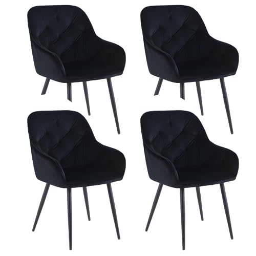 Colenis - Iris chaises de Salle à Manger - Lot de 4 - Noir - rembourrées en Velours avec accoudoirs et Pieds en métal - pour Salon - réception - Bureau - Velours Colenis - Iris chaises de Salle à Manger - Lot de 4 - Noir - rembourrées en Velours avec accoudoirs et Pieds en métal - pour Salon - réception - Bureau - Velours