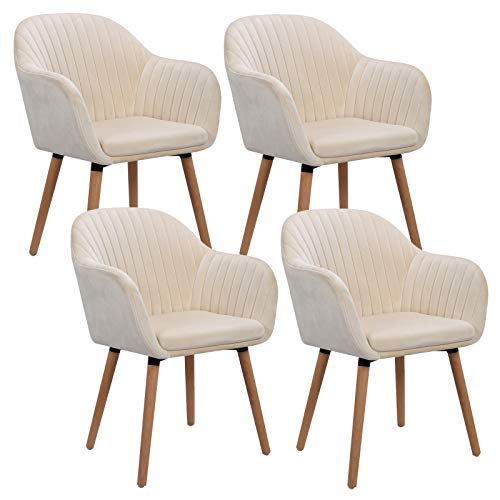 WOLTU Lot de 4 Chaises de Salle à Manger Chaise de Loisirs en Velours et Bois Massif,Chaises de réception Crème Blanc BH95cm-4