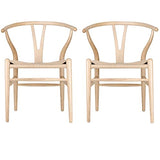 Tomile Wishbone Chaise en Y - En bois massif - Avec rotin - 2 chaises pour cuisine, salle à manger - Bois de frêne naturel