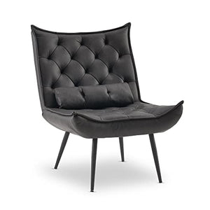 M MCombo Fauteuil de relaxation moderne pour salon, avec coussin de taille, style rétro, vintage, fauteuil de lecture, chaise de salon, fauteuil rembourré, en cuir synthétique, 4778-1 (gris foncé)