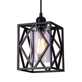 ENCOFT Suspension Luminaire avec Verre Créatif Cube E27 Industriel Suspensions Lampe, Lampe Cage Plafonnier en Métal Lustre Éclairage pour Chambre Cuisine Salon Couloir, Noir Sans Ampoule