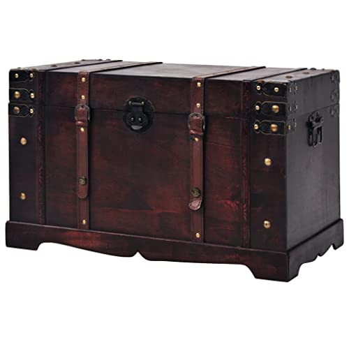 WIFESE Coffre Vintage de Rangement en Bois 66x38x40 cm Brun Grand Espace Caisse Rangement vêtements Magasins Livres Coffre Tresor Coffre de Stockage avec Serrure Décoration Maison