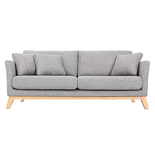 Canapé scandinave 3 Places Gris Clair déhoussable Pieds Bois Oslo