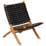Festnight Chaises de Jardin en Bois Pliantes Chaise de Relaxation Pliable d'Extérieur en Cuir 59x72x79 cm Bandes Noir