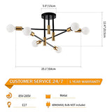 Nordic Sputnik Lustre SOZOMO moderne Sputnik Lustre Mid Century Or Noir Lampe à ramonage E27 Semi Flush Mount Plafonnier pour salon, salle à manger, loft (6 ampoules)
