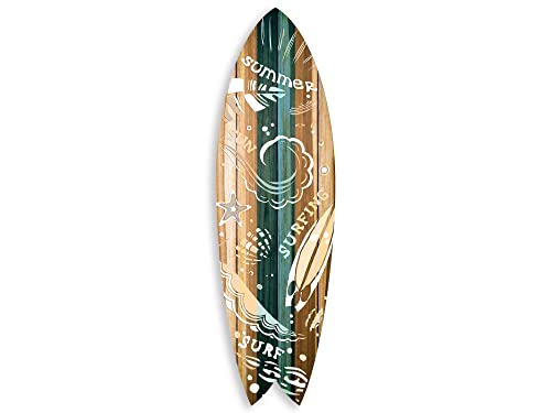 DECLINA, Décoration murale, planche de surf, déco surf, impression sur aluminium, Planche de surf décorative Summer Surfing, 100x30 cm