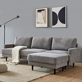 Canapé d'angle en forme de L, canapé d'angle réversible 3 places, canapé moderne rembourré avec repose-pieds ottoman pour salon, salon (gris, 266 cm)