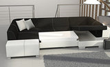 E- MEUBLES Grand canapé d'angle XXL en U panoramique lit Convertible avec Coffre 6/7 Places - en Simili Cuir - Salon & séjour - HANA (Blanc (Soft 17), Gauche)