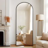 NeuType Grand Miroir de Sol arqué avec Support pour Chambre à Coucher Debout ou penché Contre Un Mur en Alliage d'aluminium Noir 165 x 56 cm
