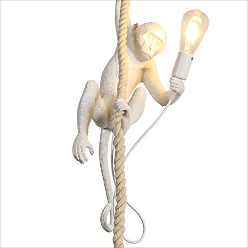 Lampe de singe de style industriel Vintage, lustre de résine créative de personnalité, lustre de singe de corde de, E27 (Color : White)