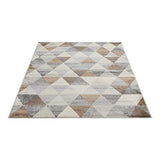mynes Home Tapis moderne à poils courts en beige, gris, marron avec motif géométrique triangulaire, convient également comme tapis de salon et chambre d'enfant (120 x 170 cm)