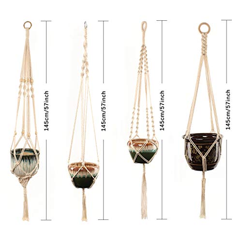Support Macramé Suspendu Pour Plantes - Corde Coton 89 Cm, Décoration Boho Chic Intérieur Extérieur - 4