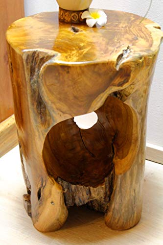 Table d'appoint Salavan en Bois de Racine - Tabouret en Teck Massif de 42 cm - Convient comme Support de Fleurs ou Table de Chevet pour Le Salon