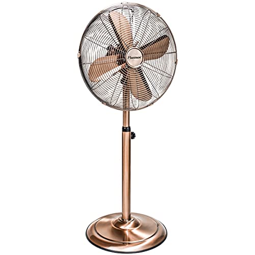 Bestron Ventilateur Sur Pied avec Trois Niveaux de Vitesse, Ventilateur avec Fonction Oscillation à 90° & Hauteur Réglable Jusqu'à 127 Cm, Ø 45 Cm, 50 Watts, Dfs45Sco, Couleur: Cuivre