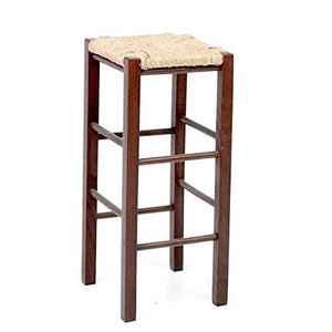 Tabouret en bois avec assise en paille, H 70 cm