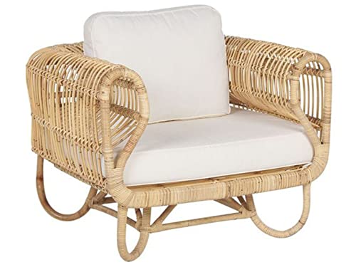 Fauteuil Design en Rotin Naturel avec Accoudoirs Décoratifs et Coussins Beiges pour Chambre Salon ou Jardin au Style Boho et Rustique Beliani Fauteuil Design en Rotin Naturel avec Accoudoirs Décoratifs et Coussins Beiges pour Chambre Salon ou Jardin au Style Boho et Rustique Beliani