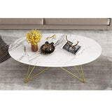 Y-Leah Table basse Nordique Ovale en marbre, Cadre géométrique Minimaliste en Fer forgé doré, ajoute à la beauté du Salon