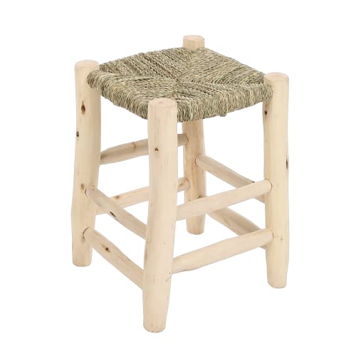 Tabouret traditionnel marocain en bois massif et corde tressée, banc en bois marocain, banc berbère tressé