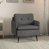 HOMCOM Fauteuil scandinave Dossier capitonné avec Passepoil en Tissu 76 x 68 x 80 cm | Gris et Pieds en métal Noir et doré