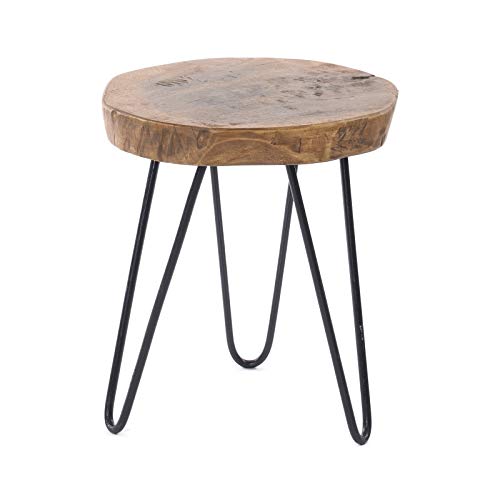 DESIGN DELIGHTS Table Basse en bois massif et métal Ø 34 cm, Hauteur 37 cm