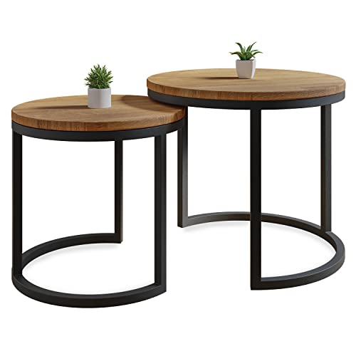 Lumarc Modena, Lot de 2 Tables Basses Gigognes de Salon Faites à la Main en Bois Massif de Hêtre Naturel au Design Industriel Minimaliste Moderne, Ronde, Ø50x43 cm / Ø40x38 cm Lumarc Modena, Lot de 2 Tables Basses Gigognes de Salon Faites à la Main en Bois Massif de Hêtre Naturel au Design Industriel Minimaliste Moderne, Ronde, Ø50x43 cm / Ø40x38 cm