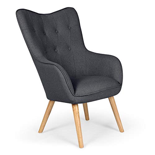 Chaise/Fauteuil Scandinave Gris foncé Capitonné | Assise Confortable en Tissu et Pieds en Bois | Modèle Klarys | L67 x P75 x H100 cm Chaise/Fauteuil Scandinave Gris foncé Capitonné | Assise Confortable en Tissu et Pieds en Bois | Modèle Klarys | L67 x P75 x H100 cm