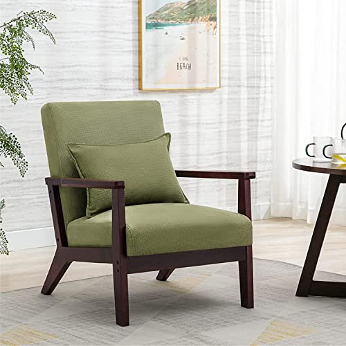HomeMiYN Fauteuil Vintage en Bois Massif Fauteuil Salon en Imitation Lin et en Cuir PU avec Oreiller Lombaire, Dossier Ergonomique, Fauteuil d HomeMiYN Fauteuil Vintage en Bois Massif Fauteuil Salon en Imitation Lin et en Cuir PU avec Oreiller Lombaire, Dossier Ergonomique, Fauteuil d'appoint pour Salon, Chambre, Bureau, Balcon (Vert foncé)