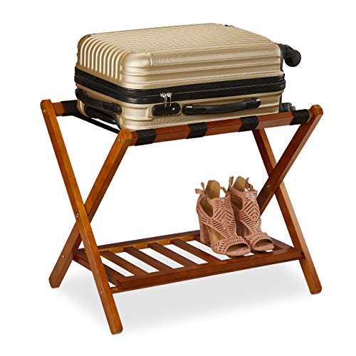 Relaxdays Porte-Valise Pliant, Bois, H x L x P : 54,5 x 66 x 44,5 cm, 2 étagères, Repose Bagages hôtel, Nature Relaxdays Porte-Valise Pliant, Bois, H x L x P : 54,5 x 66 x 44,5 cm, 2 étagères, Repose Bagages hôtel, Nature