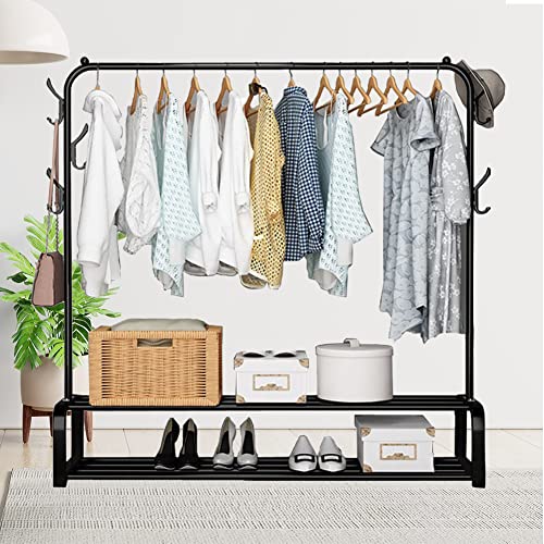 Vinteky Portant à vêtements Porte-vêtement sur Pied Penderie Tringle Meuble Métal Porte-Manteau étagère pour Chaussures Rangement Cintre Dressing Chambre (une tige, noir)